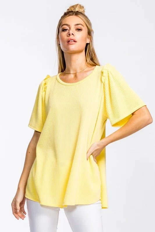 Flowy Ribbed Knit Top in Lemon