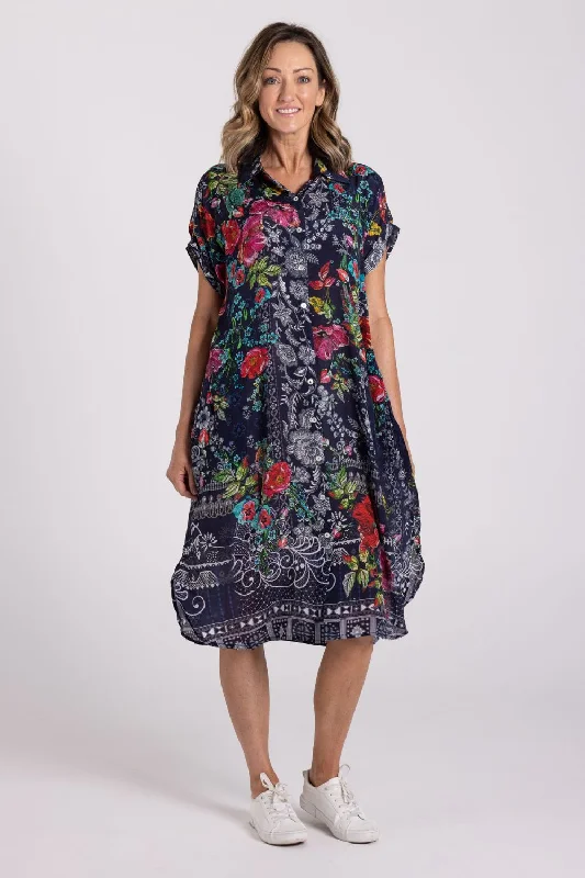 Grace Button Dress | Navy Bloom