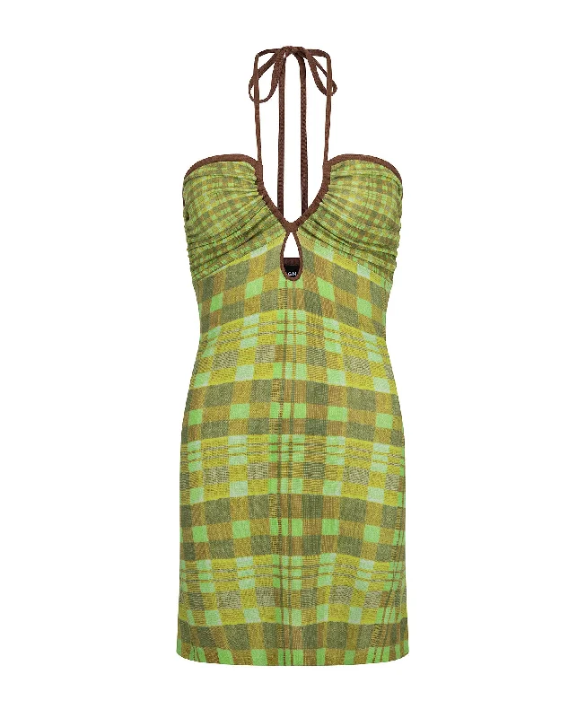 ISOLA CHECK HALTER DRESS