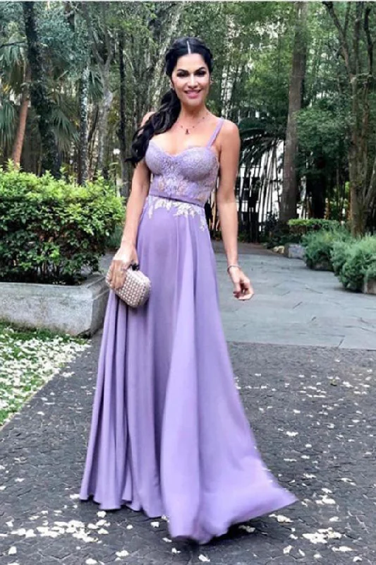 Lavender Spaghetti Strap Sleeveless Floor Length Appliqued Prom Dresses Evening Dresses N1263