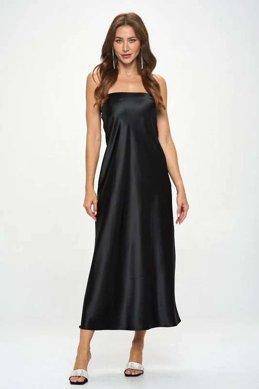 Silky Satin Tube Draped Dress.