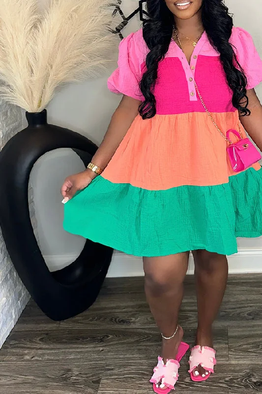 Summer Color Block Bobydoll Dress