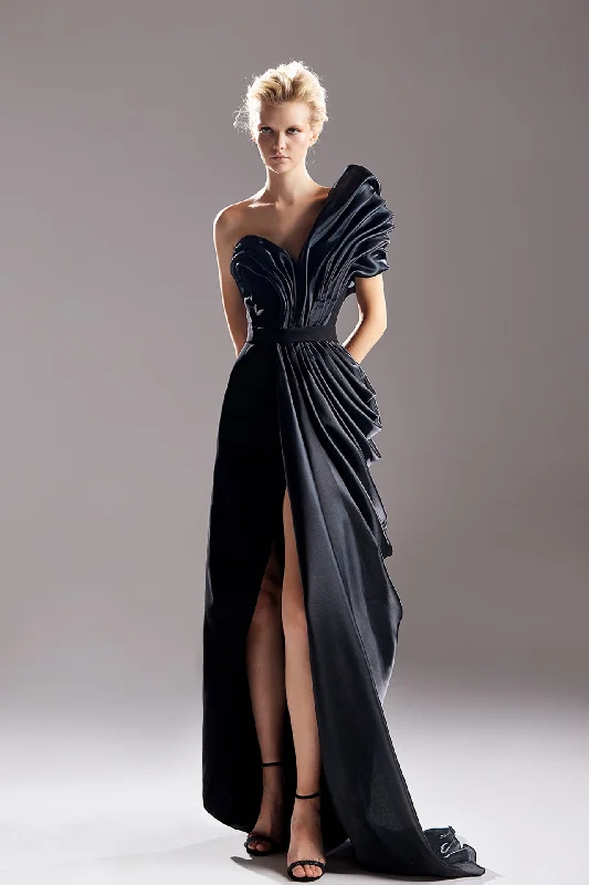 One sleeve asymmetric draped dress