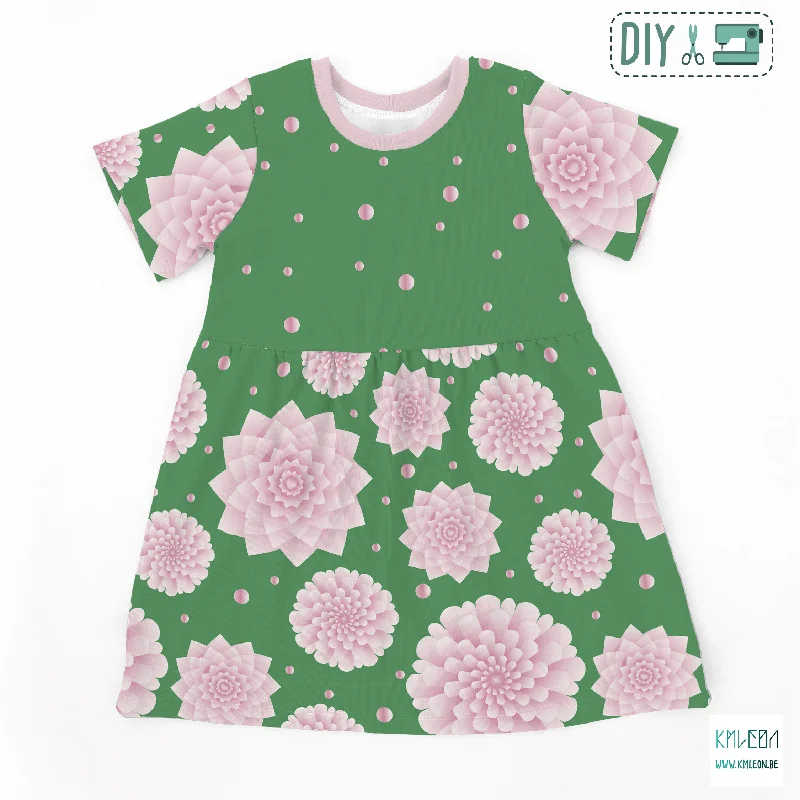 Pink flowers and dots cut and sew dress