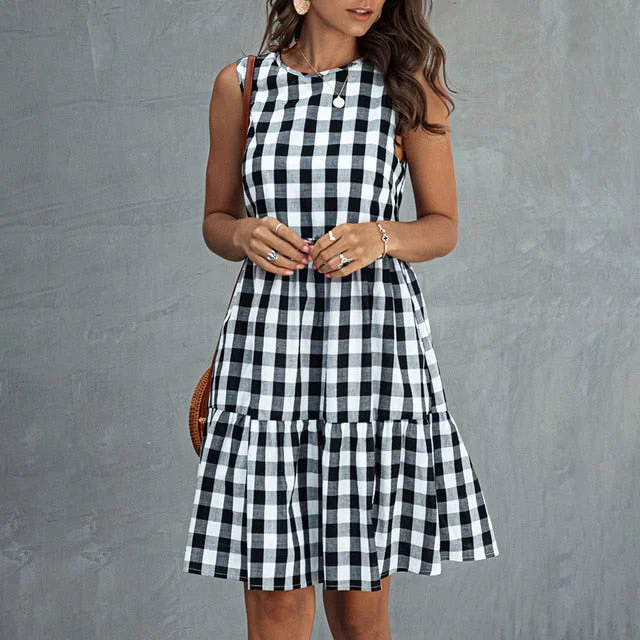 Plaid A-line Pocket Dress