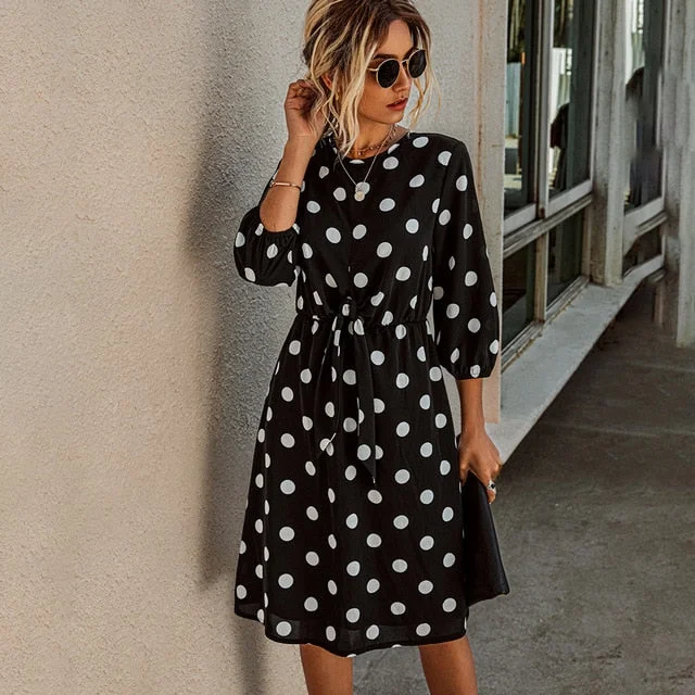 Polka-dot A-line Bow Dress