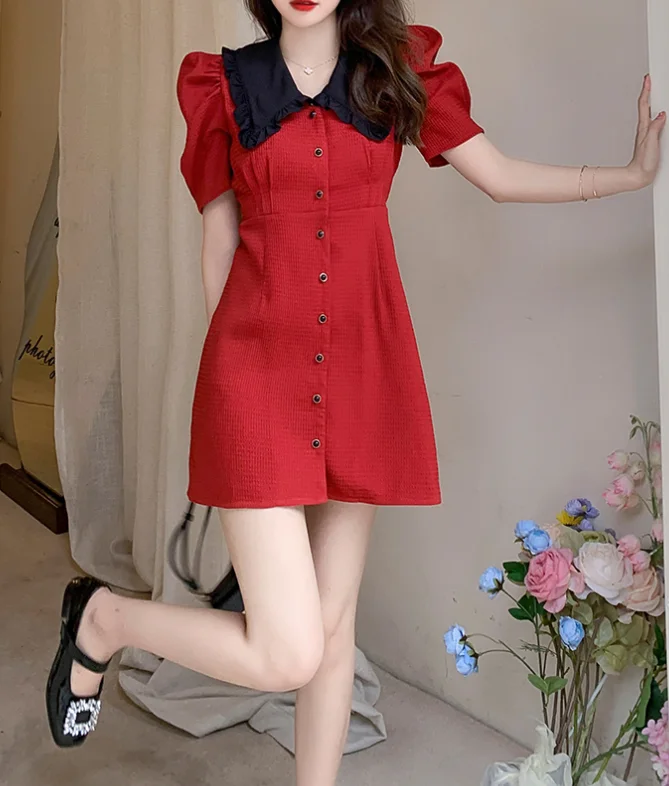 Polo Beautiful Waist Retro Red Dress