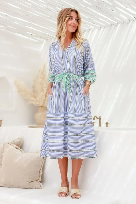 Taormina Tie Stripe Dress | Blue/Green