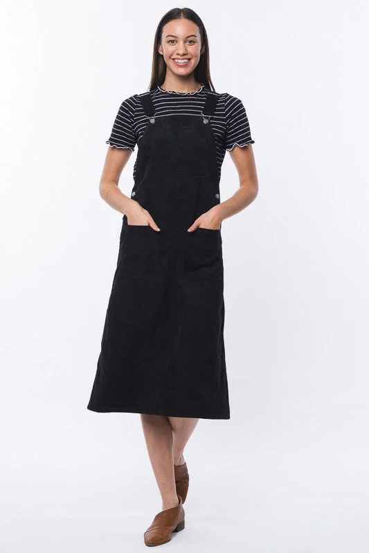 Priya Corduroy Overall Dress in Black