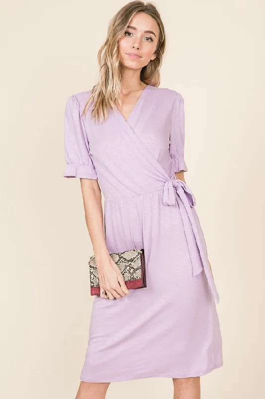 Roslyn Tie Knee Length Dress in Mauve