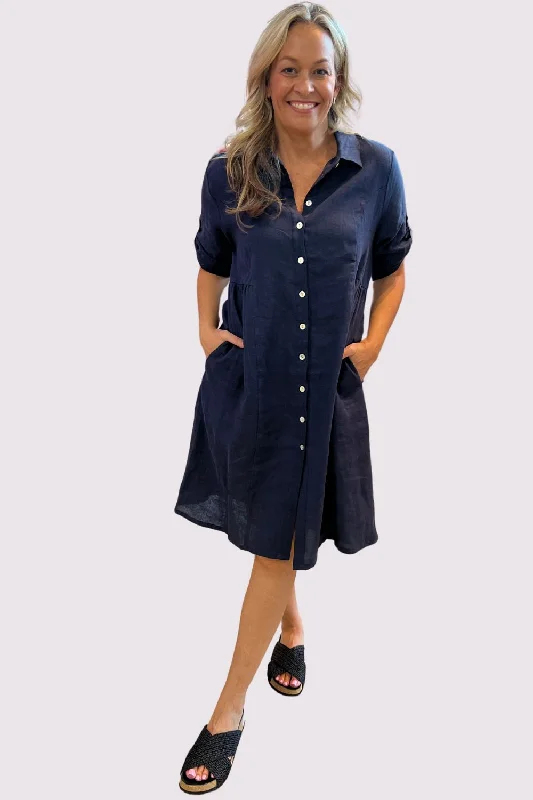 Sandy Button Dress | Navy