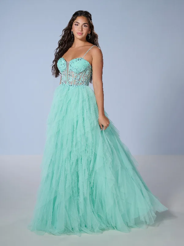 Sleeveless A-line Ruffled Gown by Tiffany Designs 16149