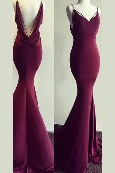 Spaghetti Straps Mermaid V-Neck Sleeveless Prom Dresses N688