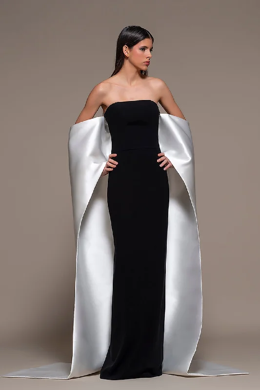 Strapless Column Gown with Cape