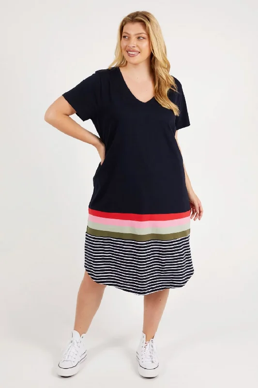 Terra Tee Dress | Navy & White Stripe