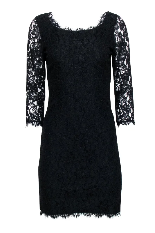 Diane von Furstenberg - Black Lace Crop Sleeve Dress Sz 6