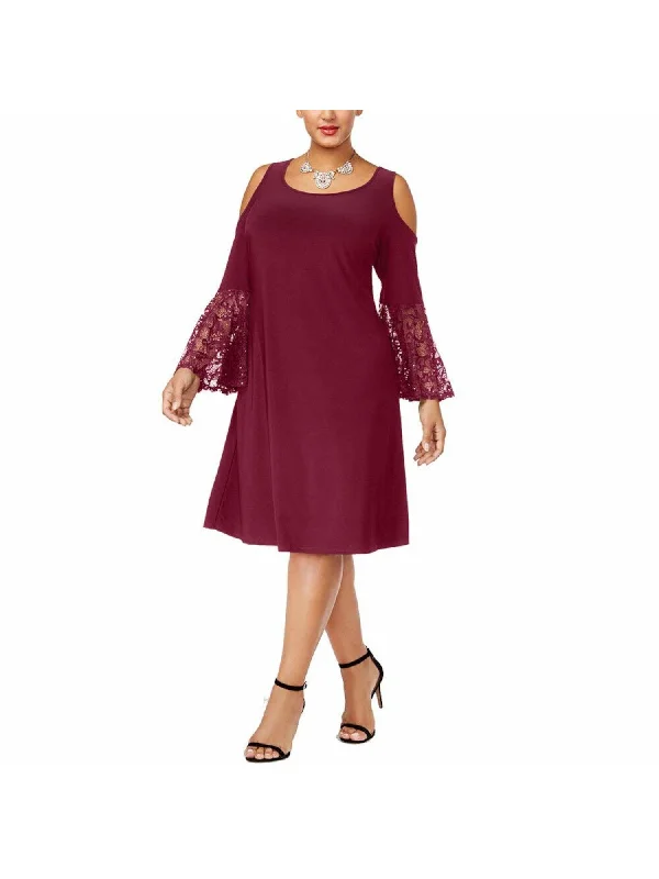 R&M RICHARDS Womens Lace Bell Sleeve Scoop Neck Knee Length Fit + Flare Dress