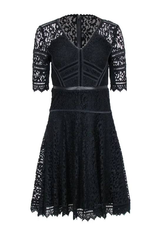 Rebecca Taylor - Black Lace Leather Trim Dress Sz 2