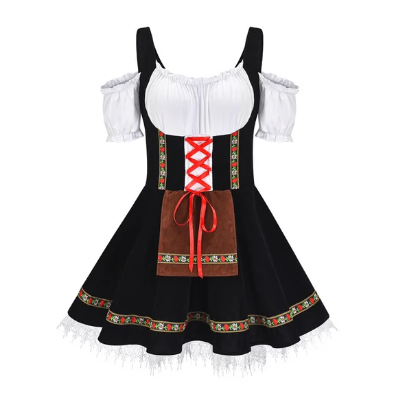 Women's Double Color Lace Splice Dress Cosplay Dress