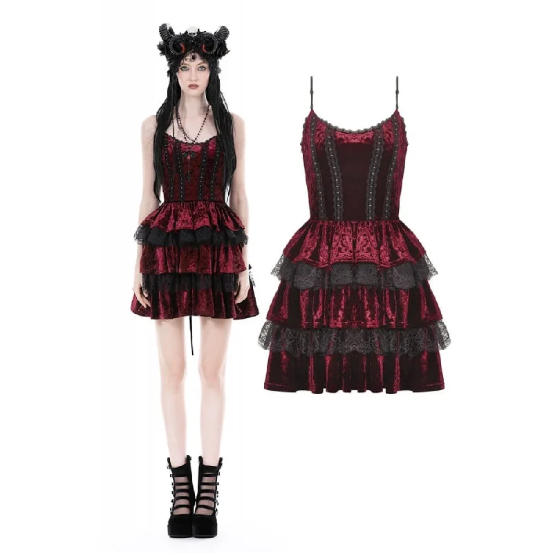 Women's Gothic Layered Lace Splice Velvet Slip Dress