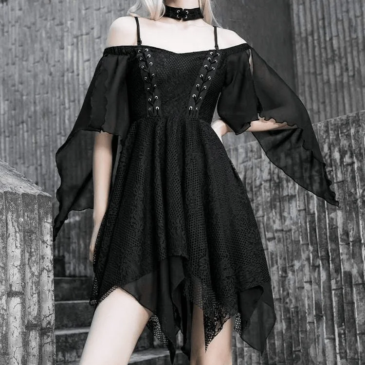 Women's Grunge Off Shoulder Irregular Hem Mesh Lace Dresses