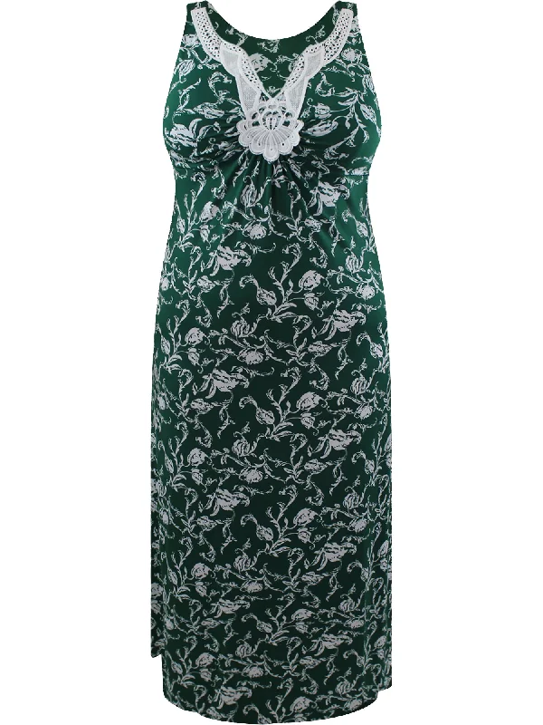 Hunter Green Floral Print Plus Size Sleeveless Maxi Dress Size XX-Large