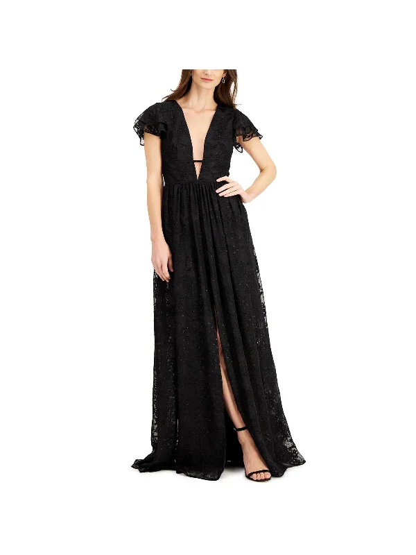 Womens Metallic Maxi Evening Dress