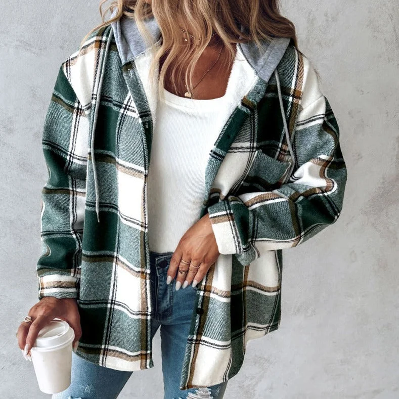 Maxime Wear Solid Color Plaid Hooded Jacket