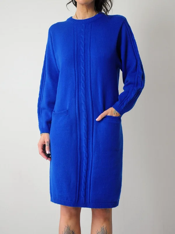 1980's Cobalt Cableknit Sweater Dress