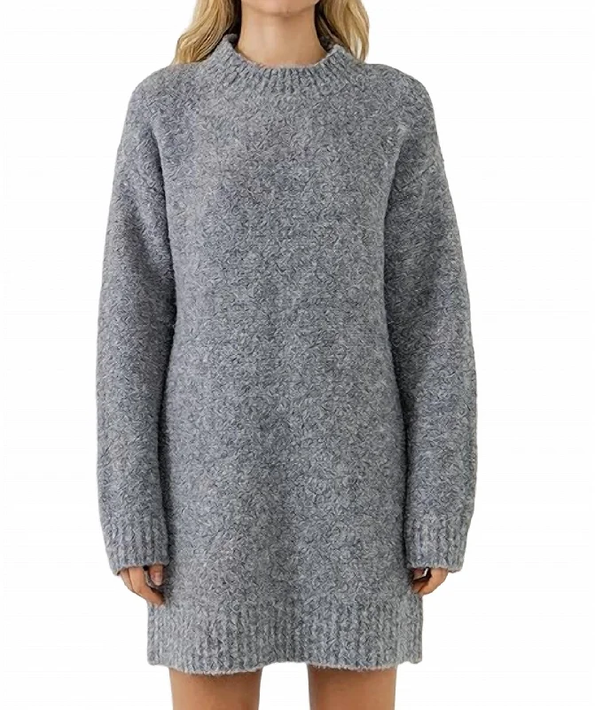 Cozy Round Neck Sweater Dress In Grey