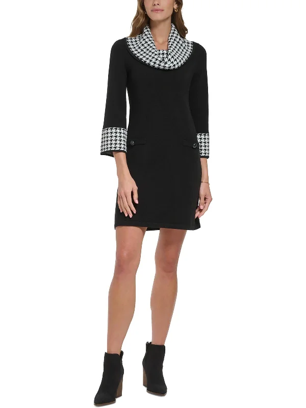 Womens Hounstooth Knee Sweaterdress