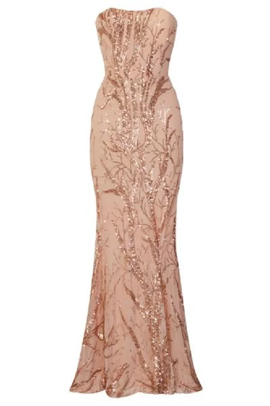 Harmony Luxe Tree Rose Gold Sequin Leaf Mermaid Fishtail Dress