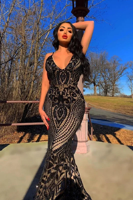 Spotlight Black Vip Luxe Sequin Backless Mermaid Fishtail Dress