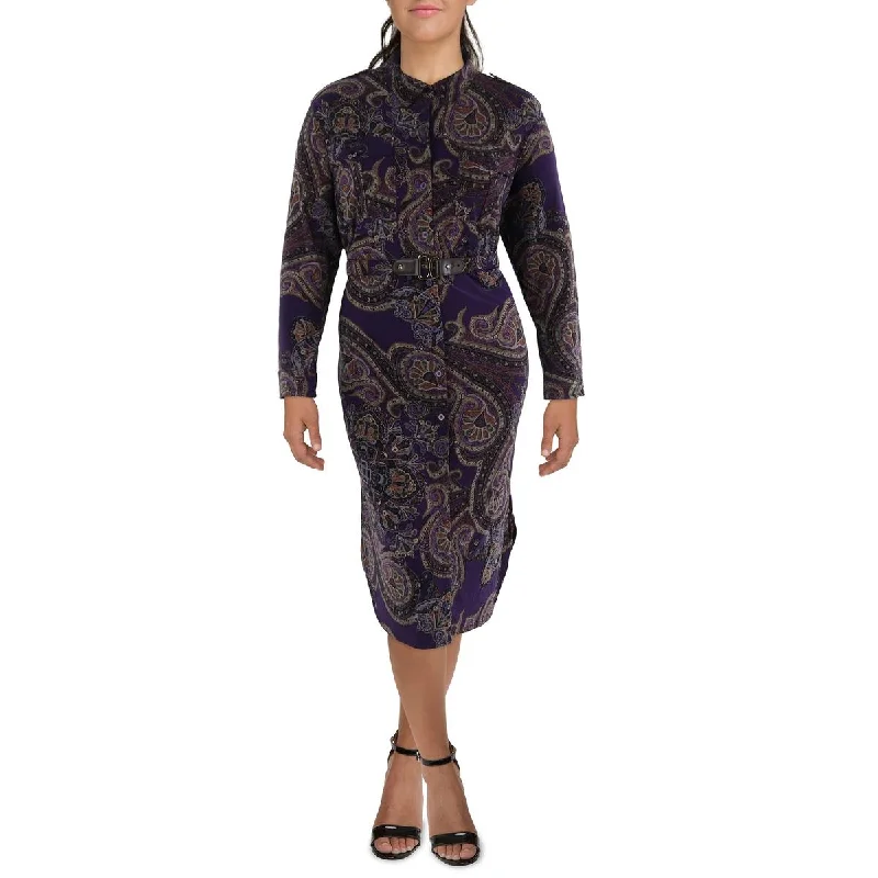 Plus   Womens Paisley Work Day Wear Shirtdress