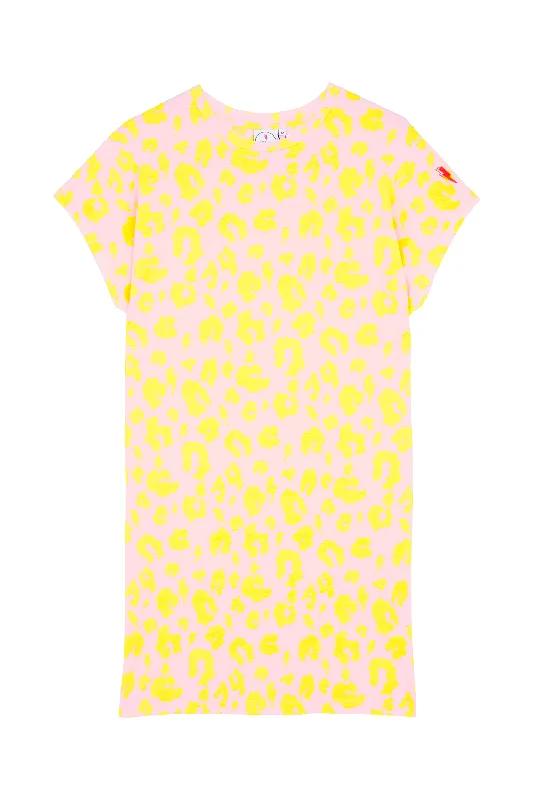 Blush with Yellow Leopard T-Shirt Dress