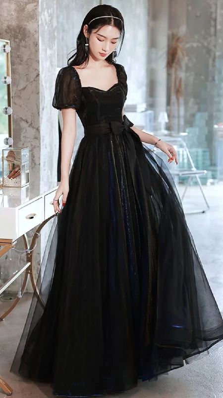 Black Tulle Long Prom Dress A line Evening Dress Y1138