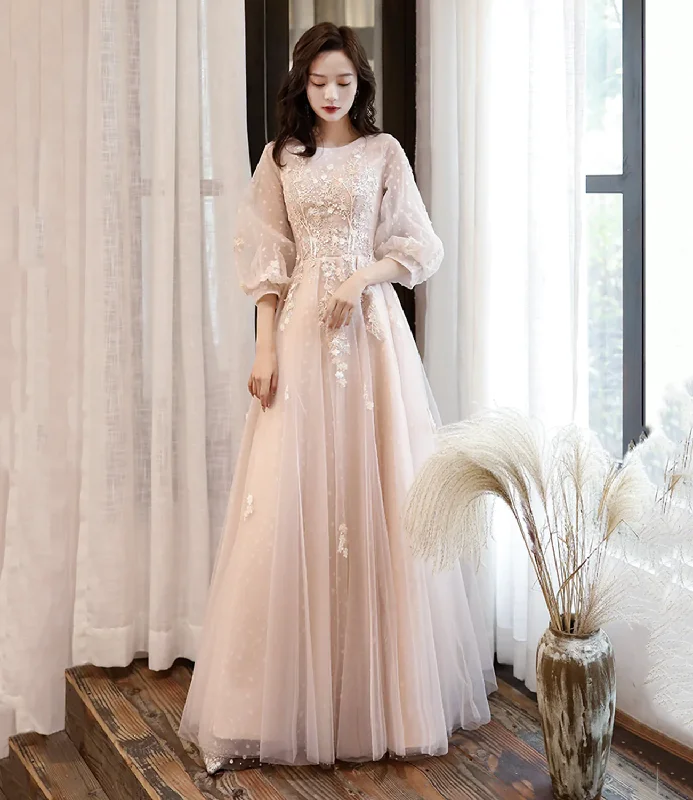 Cute tulle lace long prom dress A line evening dress Y1291