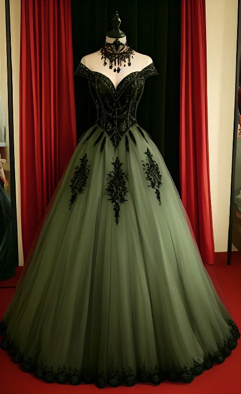 Gothic A-line Tulle Prom Dress,Chic Formal Gown Y4470