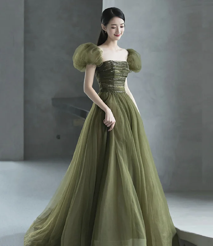 Green tulle long prom dress green evening dress Y623